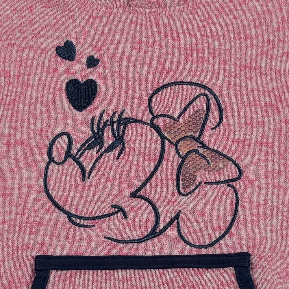 Disney Junior Minnie Mouse Hoodie Toddler Girl 3T Pink Pullover Bow Heart Pocket